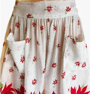 Vintage Christmas Kitschy Poinsettia Retro Holiday Apron with Pockets thumbnail 3