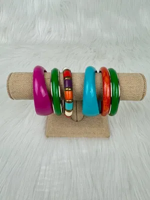Y2K Lot of 6 Chunky Acrylic Stackable Bangle Bracelets Multi-Color Boho Chunky thumbnail 4