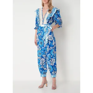 FARM RIO Blue Floral Pattern Full of Flowers Tapered Fit Jumpsuit Size XS thumbnail 3