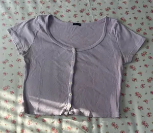 BRANDY MELVILLE Women’s Lavender Scoop Neck Button-Front Crop Top thumbnail 1