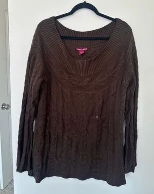 Jessica London Cable Knit Sweater Size 14/16 Brown Long Sleeve Pullover thumbnail 1