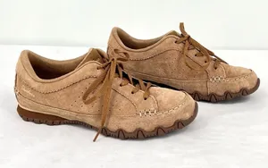 Skechers Relaxed Fit Suede Leather Oxford Sneakers Tan DSCH 44703 Women Size 6 thumbnail 1