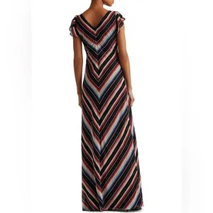 Lauren Ralph Lauren Womens Blanket Stripe Georgette Gown black Size 8 thumbnail 2