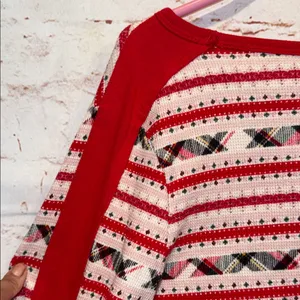 Victoria's Secret Red and Black Patterned Long Sleeve Top thermal scoop neck thumbnail 5