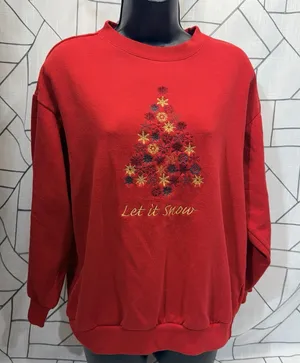 Basic Editions Sweatshirt Womens Large Red Christmas Embroidered Fleece‎ Vintage thumbnail 1