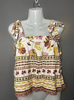 Good Luck Gem Tank Top Womens Medium White Floral Tie Strap Boho Cami Summer thumbnail 1