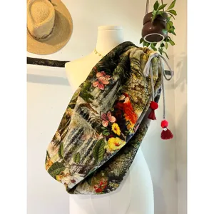 Johnny Was Cozy Plush Drawstring Bucket Sling Bag Large Tropical Parrot Jungle thumbnail 16