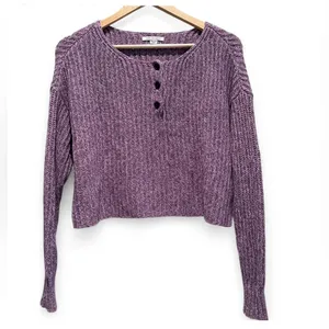 American Eagle Purple Henley Cropped Sweater XS Buttons Round Neck Casual‎ thumbnail 2
