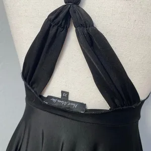 Black Halter Silver Waistband Open Back Braided Handkerchief Hem Dress Fairy Y2k thumbnail 5