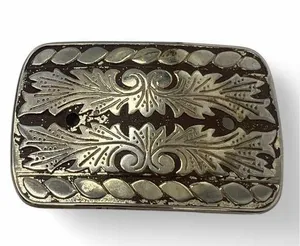 Vintage Western Engraved Silver Tone Belt Buckle 3"X 2" Unisex Scroll thumbnail 1
