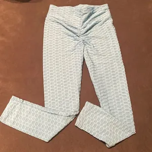 Women’s Leggings/High Waisted Yoga Pants Textured Blue Fabric Size L NEW thumbnail 2