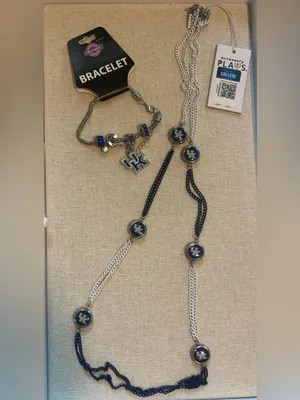 NWT Kentucky Wildcats UK Blue & White Logo Necklace & Bracelet Jewelry Set thumbnail 4