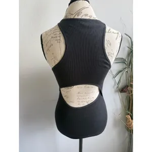 Lululemon Black Ribbed Racerback Tank‎ Top Cutout Detail Athletic Women's thumbnail 2