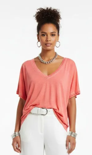 We The Free People Linen Blend Red Short Sleeve Tee T Shirt Top S thumbnail 1