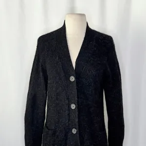 EVERLANE The Oversized Alpaca Cardigan Heathered Black Merino Wool Pockets Small thumbnail 3
