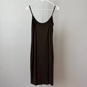 REVIR Cotton Clean Office Siren Minimalist Bodycon Midi Cami Dress XS Brown thumbnail 4
