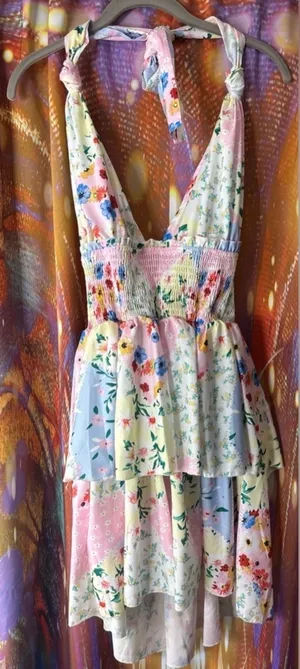 Pastel Patchwork Floral Halter Dress ✨ Multiple Size L thumbnail 1