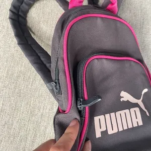 Puma Mini Backpack Gray Pink Logo School Travel‎ Bag Zippered Pockets Compact thumbnail 2