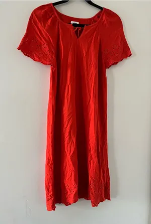 Old Navy Rust Orange Linen Blend Eyelet Midi Dress Small Cottagecore Coastal thumbnail 1