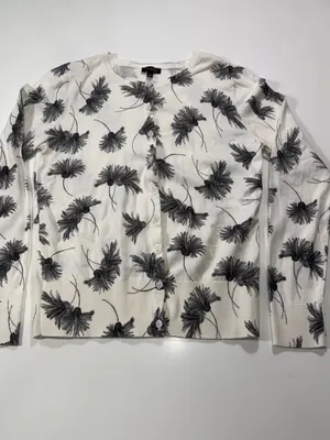 Talbots Cream Cardigan Sweater with Black Floral Print Size Small thumbnail 2