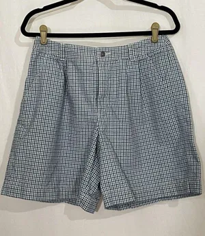 Vintage Liz wear Women’s Shorts 12 High Waisted Blue Gingham Pleated thumbnail 1