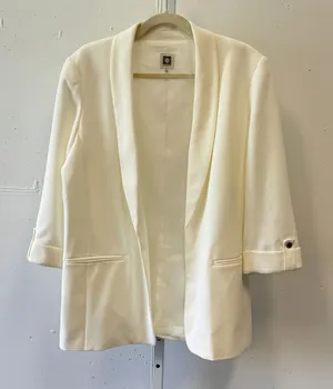 Anne Klein Ivory White 3/4 Sleeve Shawl Collar Open Front Blazer Jacket Large thumbnail 1