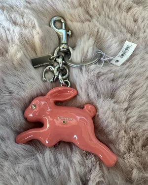 NWT Coach Bunny Rabbit Bag Charm Keychain Fob Silver Coral Pink CBH21 thumbnail 1