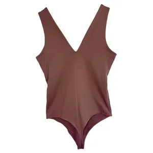 Abercrombie & Fitch Soft AF Brown Tan Sleeveless VNeck Shapewear Bodysuit Size M thumbnail 2