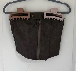 Edikted Ziva Faux Leather Lace-Up Corset in Brown thumbnail 1
