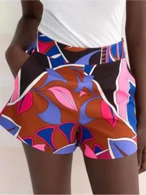 Zara High-Waist Floral Shorts in‎ Red, Pink & Blue Size Extra Small thumbnail 1