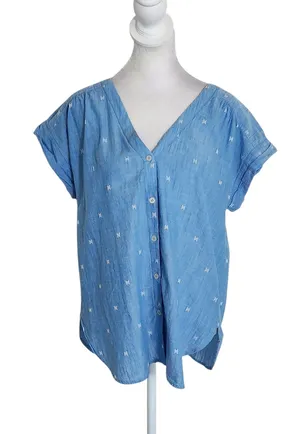 LOFT Blue Chambray Button Up Blouse Size Medium thumbnail 1