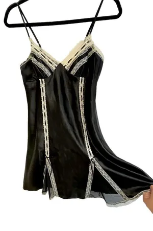 Vintage Y2K Morgan‎ Taylor Fantasies white& Black Babydoll Slip Dress S Tuxedo thumbnail 1