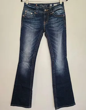MISS ME Signature Boot Womens Low Rise Blue Denim Jeans thumbnail 1
