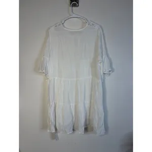 Cupshe White Crochet Lace Tiered Mini Dress Tassel Tie Beach Coverup Size L thumbnail 3