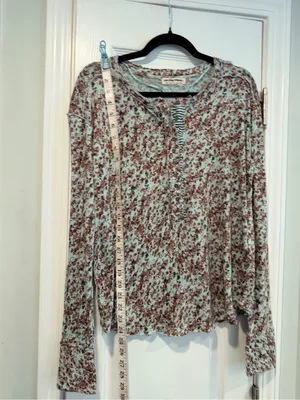 NWOT Free People We The Free Size S Floral Stripe Henley Top Long Sleeve Boho thumbnail 8