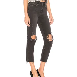L’Agence Audrina Straight High Rise Jeans black‎ ripped knee Sz 26 thumbnail 3