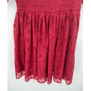 Altar'd State Mini Dress Sz XL Red Floral Velvet Burnout Smocked Sexy Feminine thumbnail 3