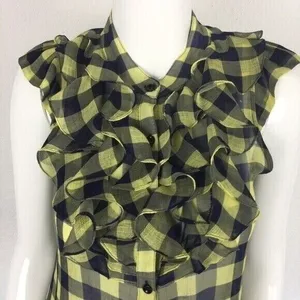 ZOA New York Plaid Ruffle Blouse Small Sleeveless Cottagecore‎ Chic thumbnail 2