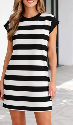 Black & White Stripe T-Shirt Dress thumbnail 1