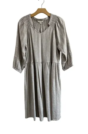 Linda Anderson Beige Rayon Linen Blend Pleated Boho Midi Dress‎ Size XL thumbnail 1
