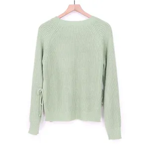 SHEIN Mint Green Shaker Knit Side Tie Lace Up Sweater Large Crew Neck Pullover thumbnail 6
