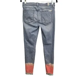 7 For All Mankind The Skinny Crop Unrolled Jeans Womens Size‎ 28 Coral Bleach thumbnail 5