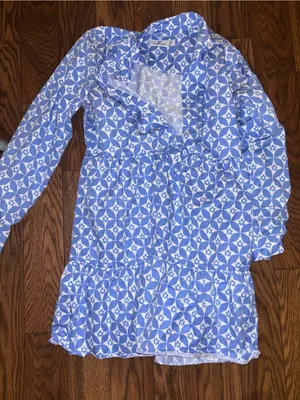 Lilly Pulitzer Vineyard Vines blue and white geometric print tiered midi dress size small thumbnail 2