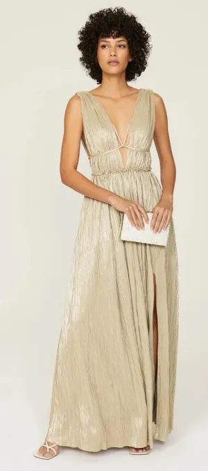 Jonathan Simkhai Gold Plisse Gown | Sz Large thumbnail 1