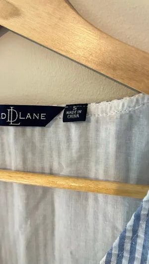 Duffield Lane Blue White Stripe Seersucker Ruffle Tiered Mini Dress Size Small S thumbnail 6