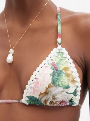 Zimmermann Floral Crochet Halter Multicolor Woman’s Bikini Top Size 0 thumbnail 2