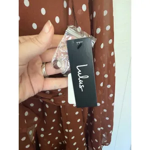 Lulus Rust Brown Polka Dot Long Sleeve Ruffle Mini Dress NWT thumbnail 4