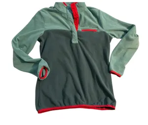 Columbia Fleece Pullover Gorpcore Green Grey‎ Red Snap Front Pocket Medium thumbnail 1