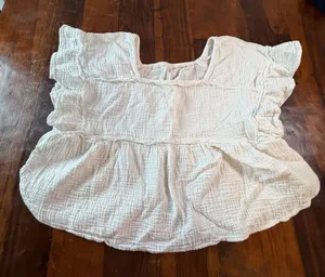 Anthropologie White Cotton Gauze Ruffle Peplum Blouse Square Neck Large thumbnail 1
