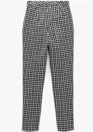 NWT ZARA Gingham straight leg Black and White Checkered Pants M thumbnail 2
